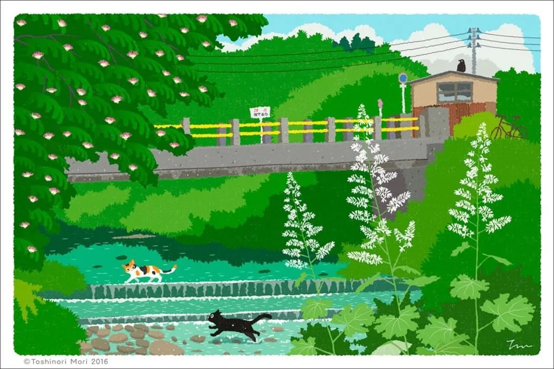 超治愈!跟着日本插画师笔下的猫咪去踏青,把清新的风光尽收眼底